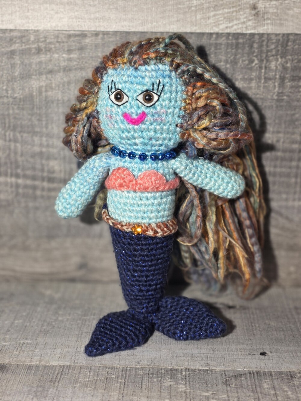 Crochet Girl Mermaid Doll Amigurumi Handmade Stuffed Doll 10" Blue Tail b133